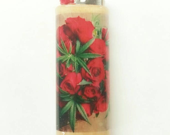 Rose Bush Cannabis Plant Roses Wood Lighter Case Holder Sleeve Cover Fits Bic Lighters