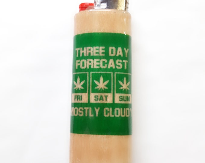 Three Day Forecast Mostly Cloudy Wood Lighter Case Holder Sleeve Cover Fits Bic Lighters