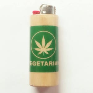 Vegetarian Pot Leaf Lighter Case Holder Sleeve Cover Fits Bic Lighters