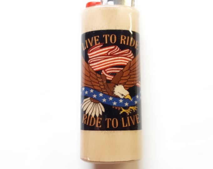 Live to Ride Ride to Live Biker Wood Lighter Case Holder Sleeve Cover Fits Bic Lighters