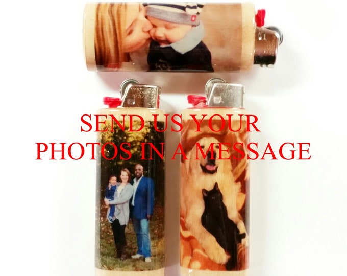 Custom Photo Wood Lighter Holder Case Sleeve Cover Personalized Image Gift Ideas Fits Bic Lighters
