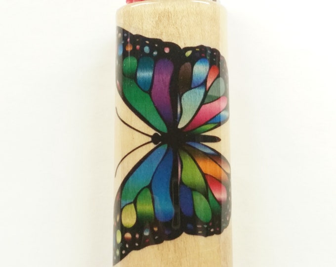 Butterfly Butterflies Wood Lighter Case Holder Sleeve Cover Fits Bic Lighters