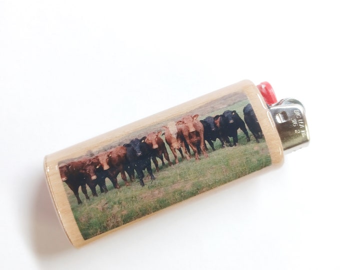 Cows Cattle Farmer Farm Farming Ranch Wood Lighter Case Holder Sleeve Cover Fits Bic Lighters