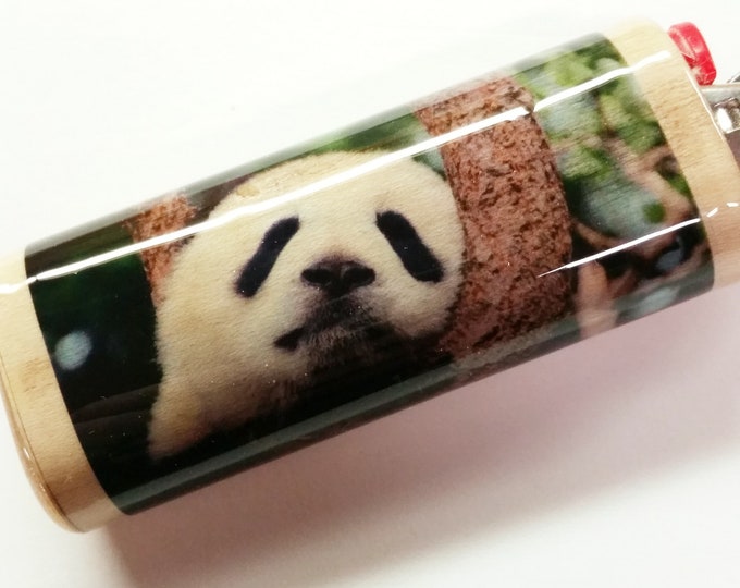 Baby Panda Bear Wood Lighter Case Holder Sleeve Cover Fits Bic Lighters