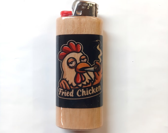 Fried Chicken Joint Smoking Wood Lighter Case Holder Sleeve Cover Fits Bic Lighters