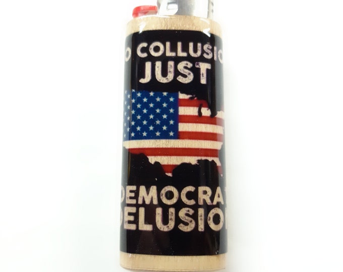 No Collusion Just Democrat Delusion Funny Trump 2020 Wood Lighter Case Holder Sleeve Cover Fits Bic Lighters