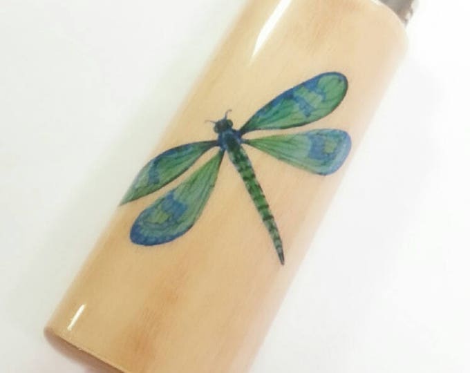 Dragonfly Dragonflies Wood Lighter Case Holder Sleeve Cover Fits Bic Lighters