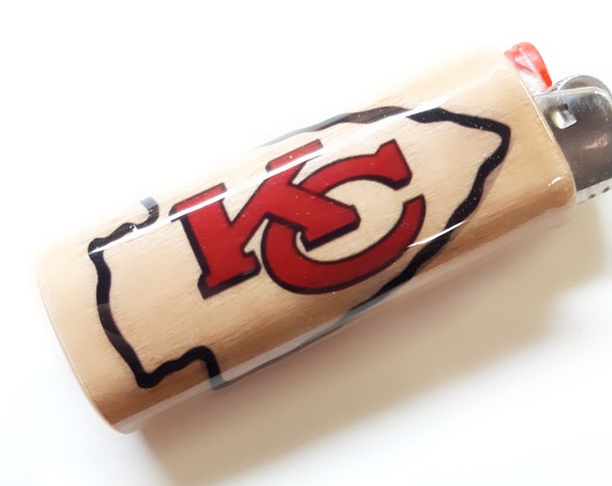 Kansas City Chiefs Wood Lighter Case Holder Sleeve Cover Fits Bic Lighters