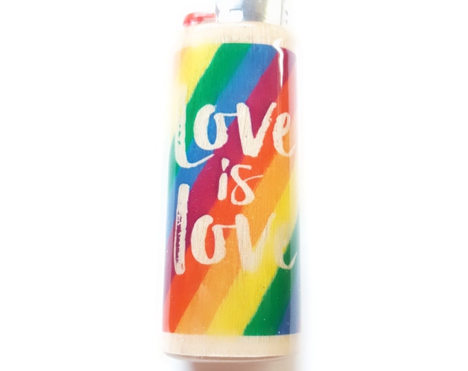 Love is Love LGBT Wood Lighter Case Holder Sleeve Cover Fits Bic Lighters