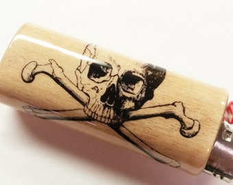 Skull and Crossbones Lighter Case Holder Sleeve Cover Fits Bic Lighters