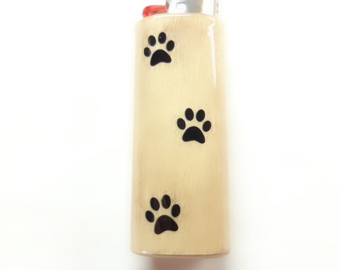 Paw Prints Wood Lighter Case Holder Sleeve Cover Fits Bic Lighters