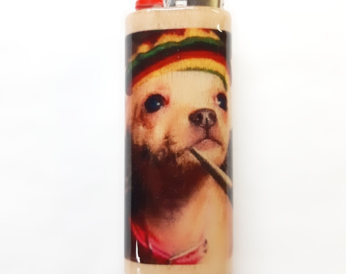 Dog Smoking Wood Lighter Case Holder Sleeve Cover Fits Bic Lighters