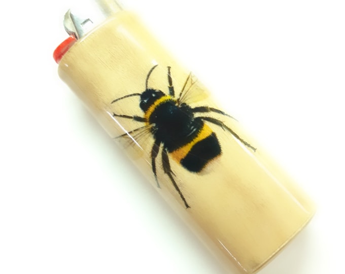 Bumblebee Wood Lighter Case Holder Sleeve Cover Fits Bic Lighters