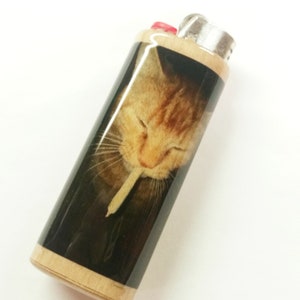 Cat Smoking Joint Lighter Case Holder Sleeve Cover Fits Bic Lighters