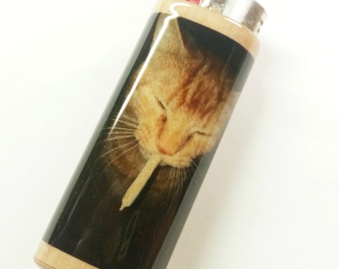 Cat Smoking Joint Lighter Case Holder Sleeve Cover Fits Bic Lighters