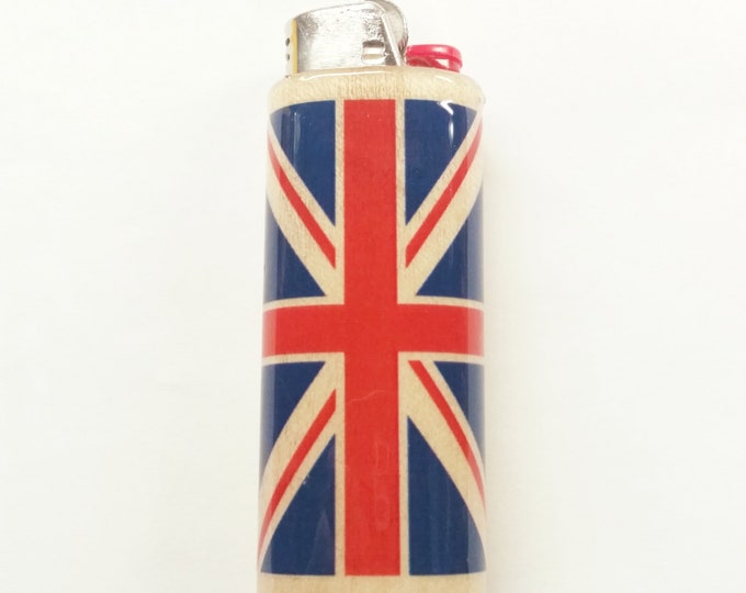 UK Flag United Kingdom Wood Lighter Case Holder Sleeve Cover Fits Bic Lighters