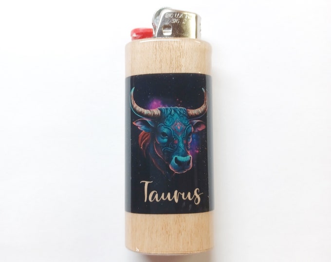 Taurus Zodiac Sign Astrology Wood Lighter Case Holder Sleeve Cover Fits Bic Lighters