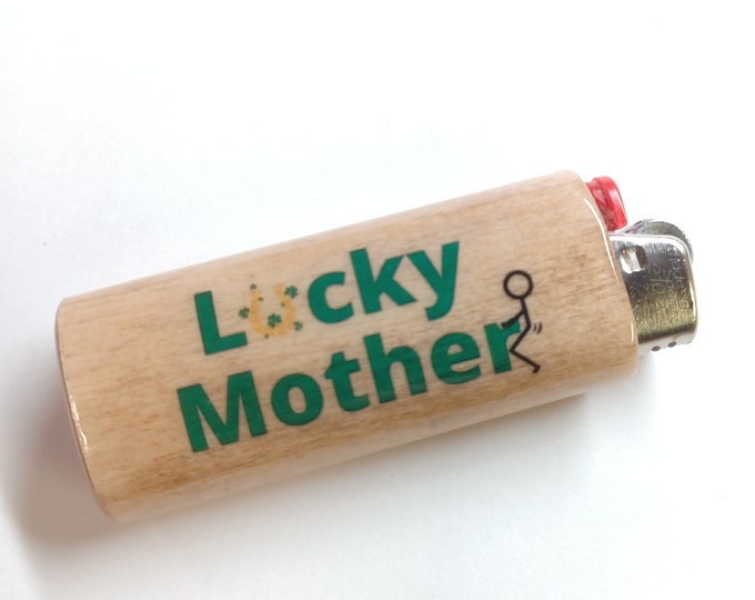 Lucky Mother Fucker Wood Lighter Case Holder Sleeve Cover Fits Bic Lighters