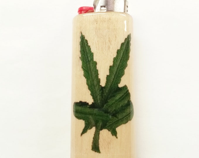 Pot Peace Wood Lighter Case Holder Sleeve Cover Fits Bic Lighters