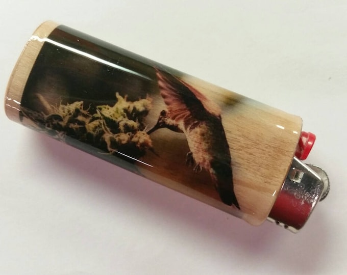 Hummingbird Wood Lighter Case Holder Sleeve Cover Cannibis Weed Plant Pot Marijuana Fits Bic Lighters