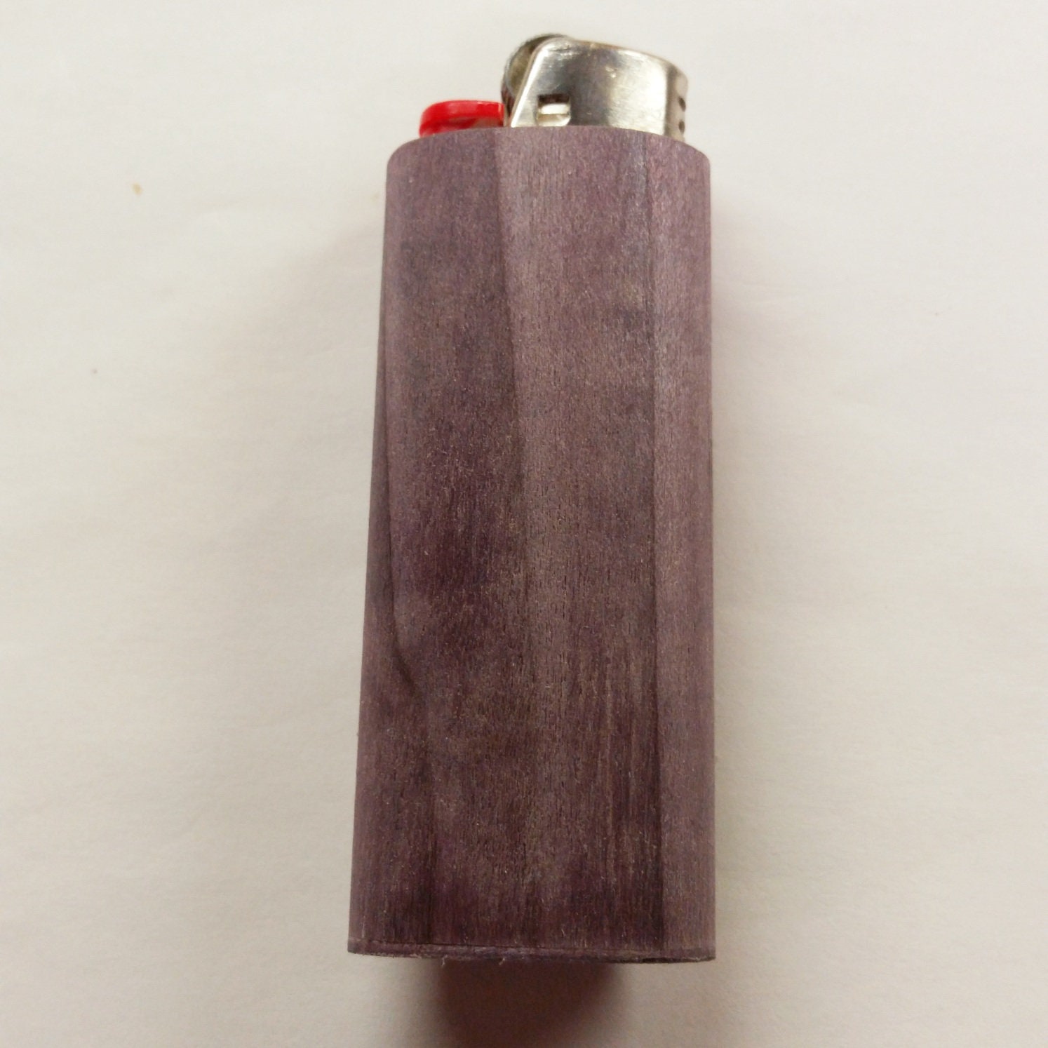 Purple Dyed Wood Lighter Case Holder Sleeve Cover Fits Bic Lighters