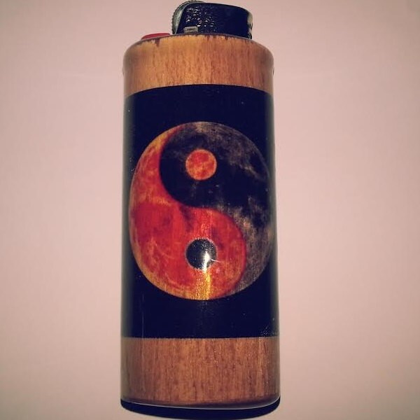 Yin Yang Wood Lighter Case Holder Sleeve Cover Fits Bic Lighters