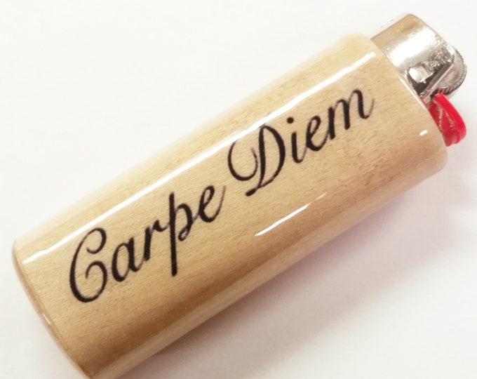 Carpe Diem Wood Lighter Case Holder Sleeve Cover Fits Bic Lighters