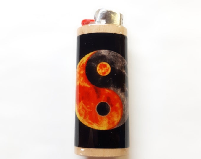 Yin Yang Wood Lighter Case Holder Sleeve Cover Fits Bic Lighters