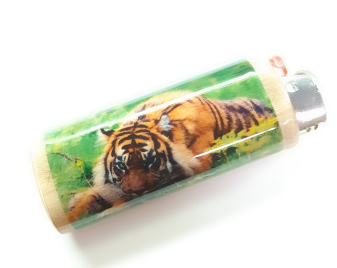 Tiger Wood Lighter Case Holder Sleeve Cover Fits Bic Lighters