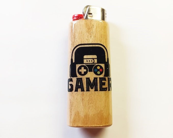 Gamer Video Games Wood Lighter Case Holder Sleeve Cover Fits Bic Lighters