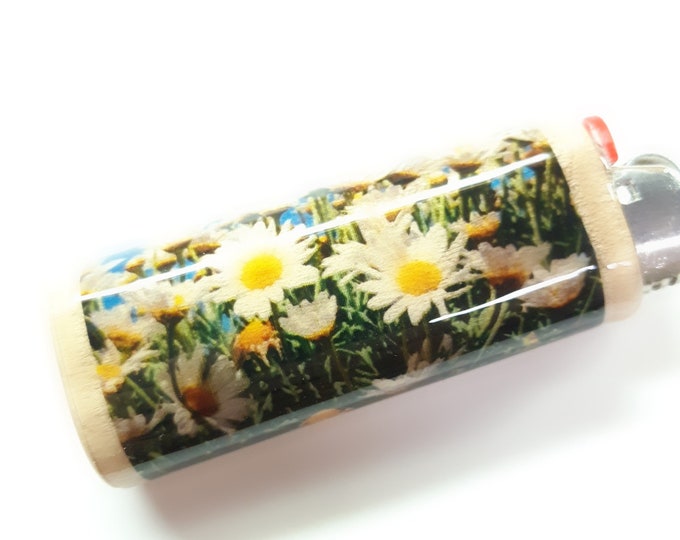 Daisies Wood Lighter Case Holder Sleeve Cover Fits Bic Lighters