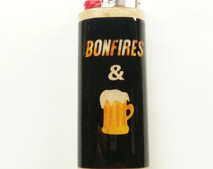 Bonfires and Beer Wood Lighter Case Holder Sleeve Cover Fits Bic Lighters