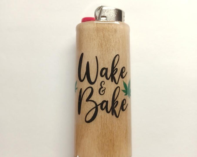 Wake And Bake Wood Lighter Case Holder Sleeve Cover Fits Bic Lighters