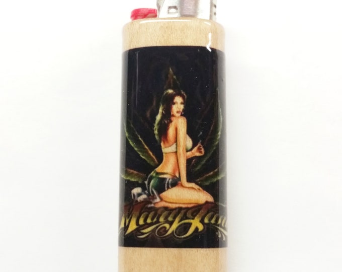 Mary Jane Wood Lighter Case Holder Sleeve Fits Bic Lighters