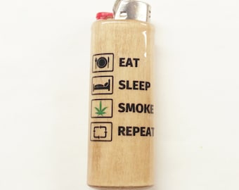 Eat Sleep Smoke Repeat Lighter Case Holder Sleeve Cover Fits Bic Lighters
