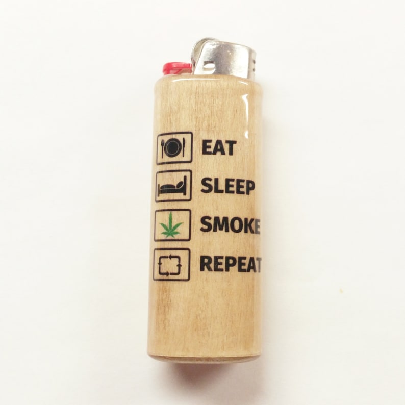 Eat Sleep Smoke Repeat Lighter Case Holder Sleeve Cover Fits Bic Lighters image 1