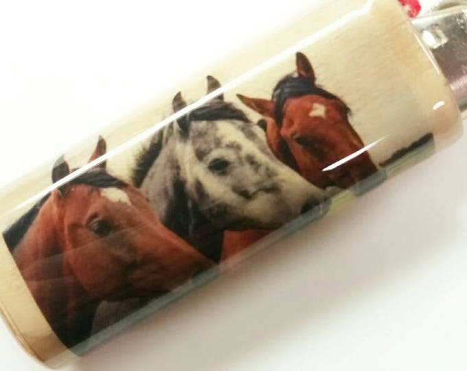 Horses Wood Lighter Case Holder Sleeve Cover Thoroughbred Horse Fits Bic Lighters