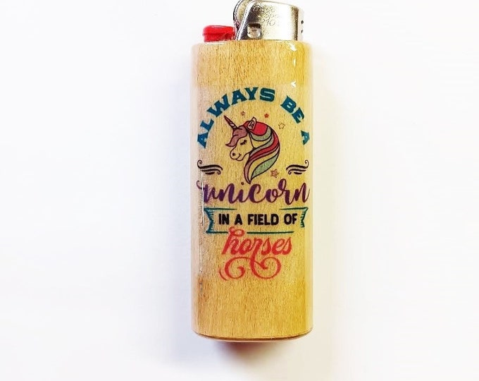 Always Be a Unicorn in a Field of Horses Wood Lighter Case Holder Sleeve Cover Fits Bic Lighters