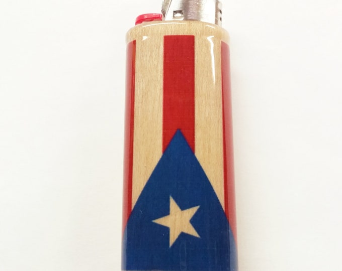 Puerto Rican Flag Wood Lighter Case Flag of Puerto Rico Holder Sleeve Cover Fits Bic Lighters