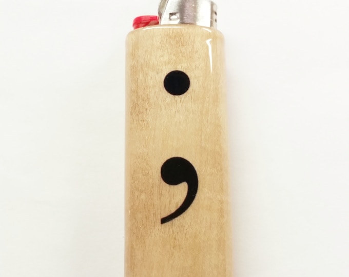 Semicolon Lighter Wood Case Holder Sleeve Cover Fits Bic Lighters