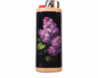 Lilac Flower Wood Lighter Case Purple Floral Bic Sleeve Handmade Aesthetic Lighter Holder Cottagecore Nature Gift