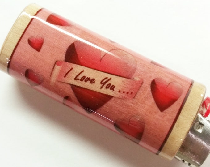 I Love You Wood Lighter Case Holder Sleeve Cover Fits Bic Lighters