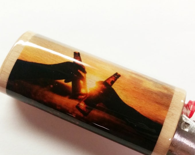 Beer Wood Lighter Case Holder Sleeve Cover Fits Bic Lighters