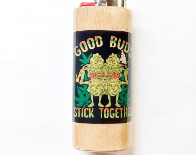 Good Buds Stick Together Gift Idea Wood Lighter Case Holder Sleeve Fits Bic Lighters