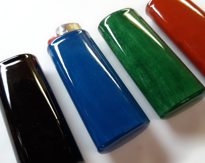 Black Blue Green Red Wood Lighter Case Holder Sleeve Cover Fits Bic Lighters