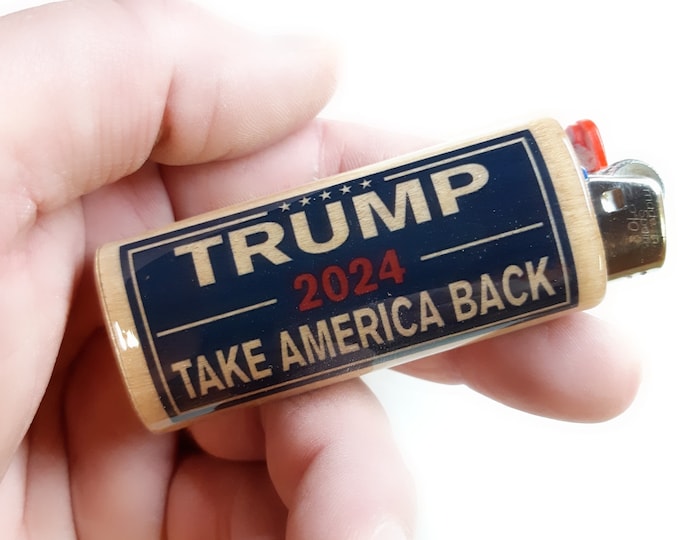 Trump 2024 Take America Back Wood Lighter Case Holder Sleeve Cover Fits Bic Lighters