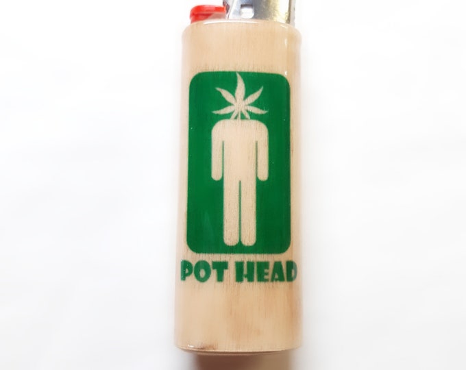 Pothead Wood Lighter Case Holder Sleeve Cover Fits Bic Lighters