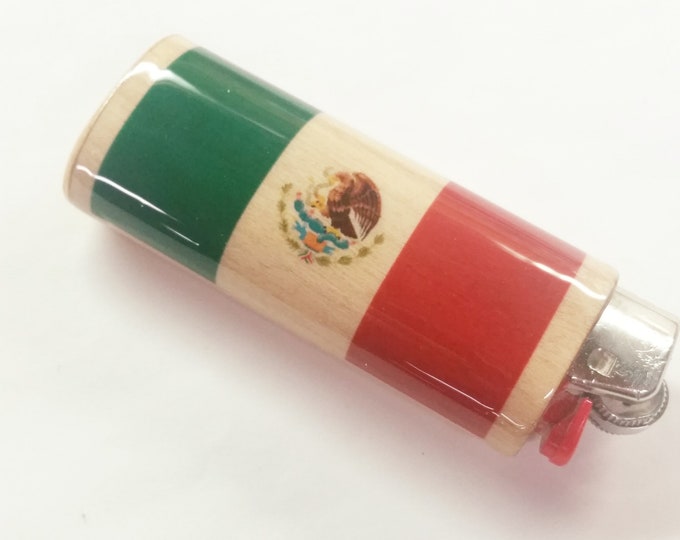 Mexican Flag Wood Lighter Case Holder Sleeve Cover Flag of Mexico Fits Bic Lighters