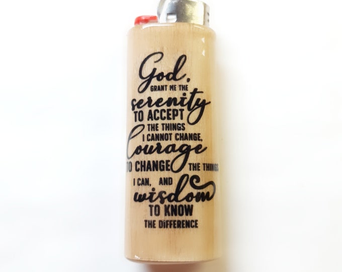 Serenity Prayer Wood Lighter Case Holder Sleeve Cover Fits Bic Lighters