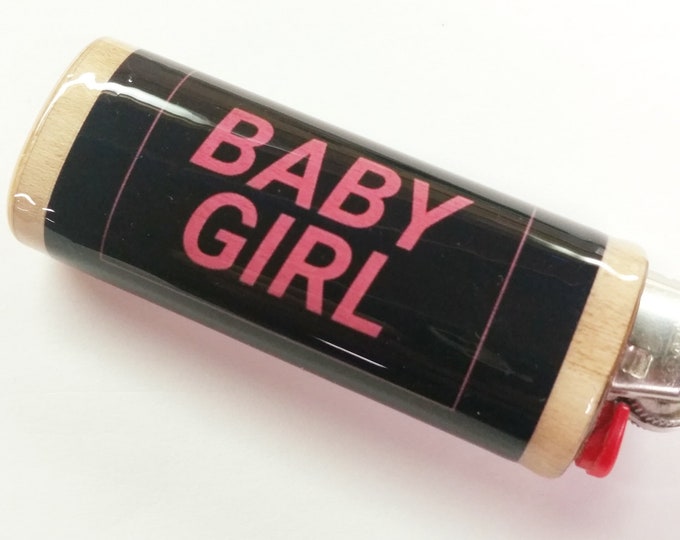 Baby Girl Wood Lighter Case Holder Sleeve Cover Gift for Her Fits Bic Lighters